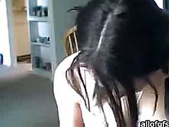 Brunette Hair with pigtails ran her hands over the body