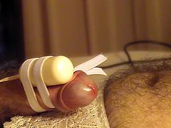 Close up of CD Cumming Hands Free with Vibrator