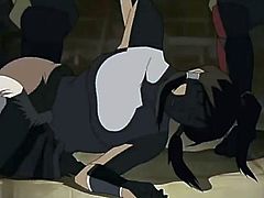 Korra gets a giant cock shoved down her throat by an evil villain. He is wearing a mask so she doesn't know his identity. He pulls his big cock out and sticks it in her pretty mouth. She is choking on his cum and her spit.