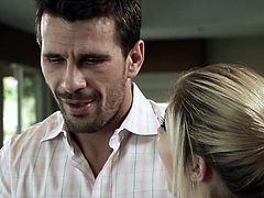 He found Lily stretching topless in the living room and that made this guy horny as hell. They went into the kitchen, where he couldn't help it not to grab her sweet titties. Whereupon she knelt and sucked his dick, but the guy wanted more, so he grabbed her by the head and shoved his penis deep in her throat