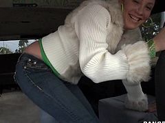 Dude totally fucking nails this busty bitch in the backseat after getting head from her, hit play and check it out right here!