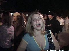 Kinky brunette gets tipsy at the college party and takes a skinny pale dude to the bathroom. Slutty girlie with nice rounded ass kneels down and sucks his dick passionately for sperm right away.