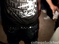 College party turns into hardcore dissolute orgy. Sexy amateur girls get fucked in public and give blowjob to collage fellows.