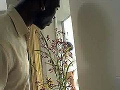 Kinky black chick boasts of nice big ass in front of her BF. This nympho gets rid of panties and kneels down. Forget about billiard, cuz it's high time for a super solid blowjob for sperm!