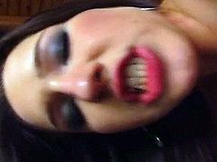 A yummy brunette in a full body fishnet outfit gets her tight asshole fucked hard and takes a load of hot cum directly on her pretty face.