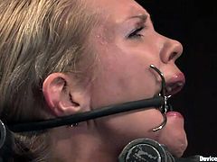 This slut is degraded like a dirty whore. Can you believe how badly this slut is taking the torture. She is choked mercilessly and tied up and made to ride a sybian. This blonde really knows how to handle torture.