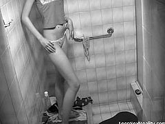 She has no idea that there was a hidden camera set up in her bathroom. It captures everything as she undresses and gets ready for her hot, steamy shower!