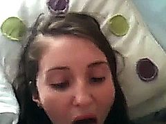 Feeding this cute teen my cock and she eagerly sucks on my knob, while she eyefucks the cam. She spreads her mouth wide open and waits for me to get ready for a big sticky cumshot to swallow.