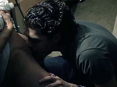 See a horny brunette belle flaunting her amazing ass and sexy tits while her man devours her pussy in a storage room at work. Then she's ready to give him a spectacular blowjob.