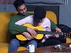 It all starts with a guitar lesson, but it quickly turns in a pussy slamming lesson with oral as well.