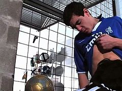 Paul and Rocco are all over each other immediately after the soccer game and their cocks are exposed quickly for some hot sucking before he goes in for the score and fucks his team mates ass.