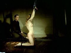 Punished blonde has nothing to do but suck stiff cock of her cruel master. He thrusts his dong deep in her throat and enjoys her hot mouth cave.