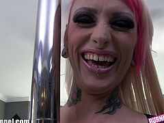 Sexy punk chick with bib boobs and delicious fat ass is fucked hard by a lucky guy in pov style..Watch how she starts by pole dance and strips.Lucky guy fucked her hard.Don't miss it!