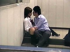 Japanese school couple fuck outdoors