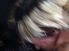 This blonde babe was hitting a punching bag when an old guy came in. She asked him to leave, but instead she ended up getting fucked in all her holes by him.