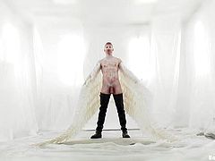 He looks like an angel, but this hot gay has the mind and dick of a devil. Tanner is amazed by his appearance, but when his kinky angel starts the action, he really understands what is all about. The tied gay receives a deep mouth and ass fucking, hard enough, to make him scream with pleasure and pain