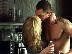 Nacho is training with his hot blonde. He teaches her some moves but the real lesson begins in the kitchen, after the training. He's tensed so they go in the kitchen where he has a snack, her delicious pussy. The guy puts his head between her thighs and eats her cunt with appetite, then fucks her mouth.