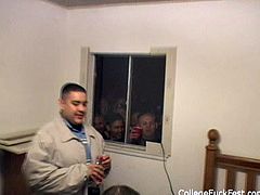 Two aroused drunk folks cloister in bedroom in the middle of party. They fuck in missionary and cowgirl style until a spoiled brunette rubs a hard cock until it ejaculates in sizzling hot sex video by Pornstar.