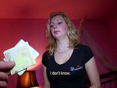 Sex hungry dude calls up a curvy Russian blond prostitute. She heads to a shower as soon as she gets paid to wash her stinky body thoroughly.