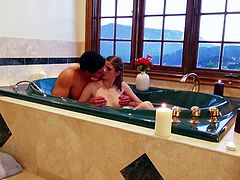 Romantic date in a hot tub ends up with an ardent blowjob. Skanky brunette student clings to massive cock of her lover to give it a zealous blowjob before he takes her doggy style in steamy sex scene by Mofos Network.