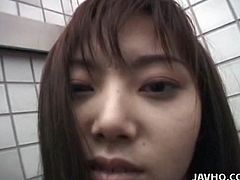 She's an Asian beauty but behind that pretty face lays a slutty mind that craves for cock. I give her exactly what she needs right here in the bathroom. She taunts me and then sits on the toilet and takes care of my penis. Look at her pretty face and sensual lips as she sucks my penis! Cum is what she deserves!