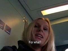 Voracious dude notices a tasty looking busty blondie in the plane. He lures her to narrow toilet cab so she can give his huge pecker a blowjob in pov sex video by Mofos Network.