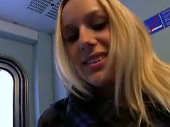 Voracious dude notices a tasty looking busty blondie in the plane. He lures her to narrow toilet cab so she can give his huge pecker a blowjob in pov sex video by Mofos Network.