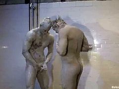 These two dude take shower together and then get on the flavor pitch. They turn white and they kinda loved dicking each other!