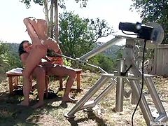 Ariel X and Harmony Playing with Sex Machines Outdoors