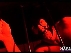 This ebony whore knows how to get her slave's attention! She plays with her dildo in front of him to get his dick hard and ready. Then she pleases him with a blowjob.