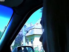 Watch these two naught amateur couple in the car.His horny blonde babe can't wait to get home, so she grabs his big cock and start sucking it, while he keeps on driving.