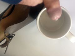 Cum in coworkers shoe and cup