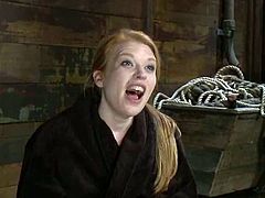 Sexy blonde lies on the floor and gets toyed with a vibrator. After that she gets undressed and toyed again on the table.