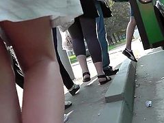 Needy and horny voyeur films hottie's ass during outdoor public upskirt session