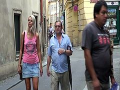 This stunning czech girl got a strange fetish. She loves to get her pussy stretched by old perverts in public. This time makes no difference and she got what she wants.