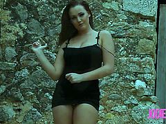 Come and see how the sensual brunette temptress Jodie Gasson in her sexy black dress while assuming some very interesting poses in this awesome free porn video.