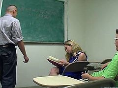 Nineteen year old sexy blondie got her wet pussy fucked by her teacher