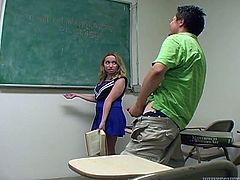 Watch this blondie getting her wet and tight pussy fucked by her teacher in the classroom in Fame Digital sex clips.