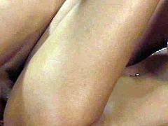 See an alluring brunette temptress getting her hot body massaged and licked by a kinky stud before she rides his dong in this hot softcore vid.