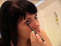 This hot brunette solo model is getting ready to fuck and suck. She is getting her makeup on so the camera can catch her in all her glory.