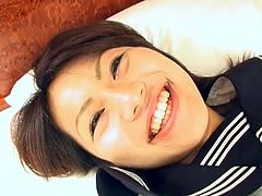 Asian schoolgirl sucks a pecker until it becomes stiff and then she takes it in her hairy fanny. He slams her wet hole with his rod missionary and doggy style.
