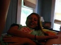 Charming red haired babe wraps hard dick of her BF with her mouth lips. She sucks the rod deepthroat. Amateur babe is very enthusiastic while making amateur blowjob sex video.