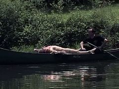This dude has a secret place in a forest. He ties the girl up with the help of several bondage devices. She also gets her pussy clothespinned and toyed.