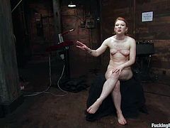 Kinky Madison Young gets tied up with ropes. Then she gets her pink pussy toyed deep by different fucking machines.