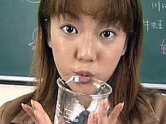 Kinky japanese teen loves to swallow cum after enjoying full pleasure at school