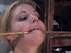 Cute blonde milf Hollie Stevens is having a good time with Maestro indoors. The man binds the cutie, whips her mercilessly and then makes the blondie take a ride on his schlong.