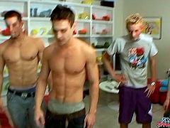 Young skater twink got together with his buddies and his ass is about to be spanked hard like never before. All of them switch turns to punish him for being so sweet.