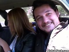 Watch as two guys pick up a hot blonde European chick and offer her a ride where they try to seduce her in the car getting to know her in the hopes that she'll have hot sex with them.