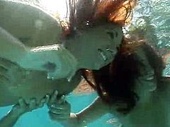 Underwater orgy oral sex!