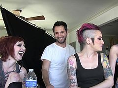 They chat and have a great time, talking about sex, strapon and sushi, will this be the stage manager's next movie about? Then, this punk chick talks about her, she started as an model and ended up doing porn. She's into this and has even has a small lingerie business. That's nice, but talking time needs to end